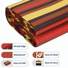 Huisuilinss Waterproof Outdoor Rug,Plastic Rug,Striped Plastic Straw Rug,Reversible Foldable Mat,Modern Carpet,Camping Rug With Portable Bag For Picnic Backyard Deck Balcony - 9*12ft Orange Red - View 6