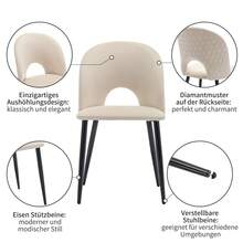 Dining Chair Style Design Beige Back Diamond Metal Frame - 米色 - 查看 9