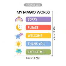 1件裝「My Magic Words」彩色禮儀教育牆貼，可移除自黏防水PVC貼紙，適用於臥室、客廳、教室、圖書館與居家裝飾 - 彩色 - 查看 5