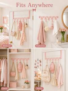 Pink Bow-Shaped Metal Hook, Door-Hanging Design, Elegant Bow Towel Hook Rack, Cute Room Decor, Suitable For Girls' Room, Cabinet, Living Room, Bathroom And Bedroom, Space-Saving And Multi-Functional Decoration - Pink - View 3