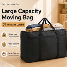 A Heavy-Duty Moving Bag With Double Zippers And Reinforced Handles, A Foldable Travel Organizer Bag Suitable For Clothing, Bedding, Bedding, Dormitory Occupancy, Apartment Moving, Travel, Wardrobe And Bed Bottom Storage - Black - View 9