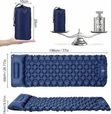 Colchoneta para Dormir, Ultraligera de Nailon 40D con Bomba Integrada - Azul| Autoinflable, con almohada incorporada, duradero, impermeable, para tienda de campaña, mochilero, senderismo, incluye bolsa de transporte. - Azul - Ver 7