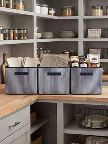 Gray Striped Lid Organizer And Storage Box 30x30x30 - Navy Blue - View 7