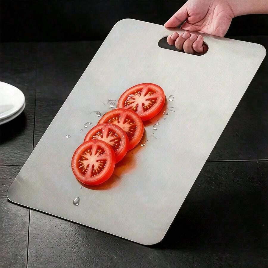 Silver Stainless Steel Cutting Board, Durable Kitchen Chopping Board, Cutting Mat, Kitchen Cutting Board, Kitchen Tool, Suitable For Cutting Vegetables, Fruits, Chicken And Beef, Multi-Functional Kitchen Tool, Ideal For Outdoor Camping