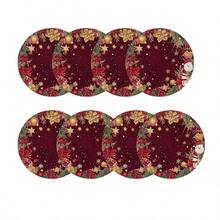 1/2/4//6/8 Christmas Themed Christmas Tree And Snowflake Snowman Garland Placemats, 15 Inch Single-Sided Circular Party Placemats, Suitable For Party Kitchen And Dining Decoration, Banquet Decoration, Very Suitable For Christmas Home Decoration - Multicolor - View 14