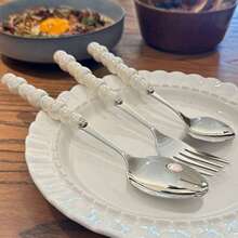 2/10/20pcs Beautiful Pearl Shaped Stainless Steel Tableware Silverware Set, Golden,Including Ceramic Handle Spoons, Forks, Unique And Elegant Porcelain With Shell Luster, Kitchen Tools And Accessories, Perfect For Restaurants, Daily Family Meals - Multicolor - View 8
