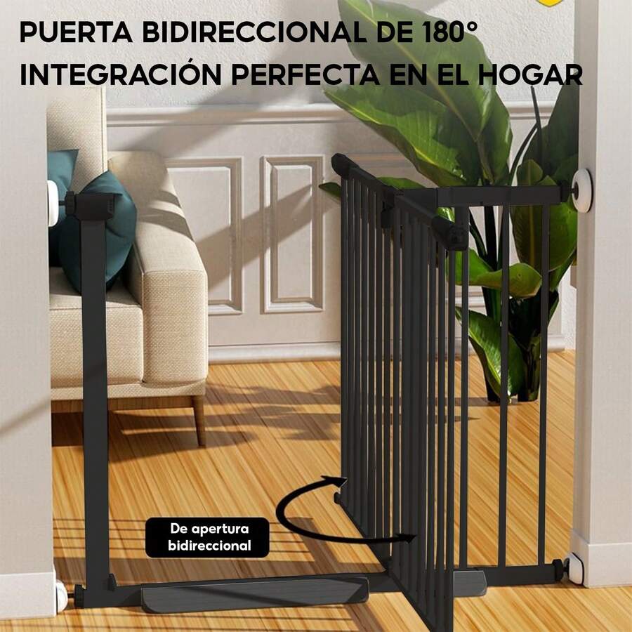 Puerta de Interior Metálica Extensible, Ideal para Bebés y Mascotas, Cerradura Segura, Fácil de Instalar Sin Taladrar, Ajustable a Diferentes Espacios, Duradera y Resistente, Diseñ - Negro - Ver 1