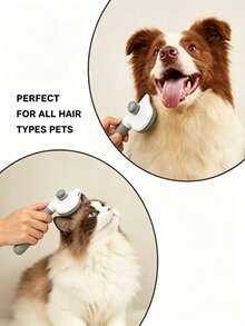 1 Peça Escova Slicker Autolimpante para Animais de Estimação, Pente Removedor de Pelos com Cabo de Conforto, Escova de Massagem e Tosa para Cães e Gatos, Remove Pelos Soltos e Emaranhados da Subcamada, Suprimentos de Tosa Diária para Animais de Estimação - Cinza - Visão 3