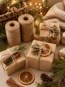 Natural Jute Rope, Vintage Gift Wrapping String, Multi-Purpose DIY Craft Material, Bohemian Country Style Decoration, Practical Party And Holiday Packaging Accessory (1pc) - Multicolor - View 1