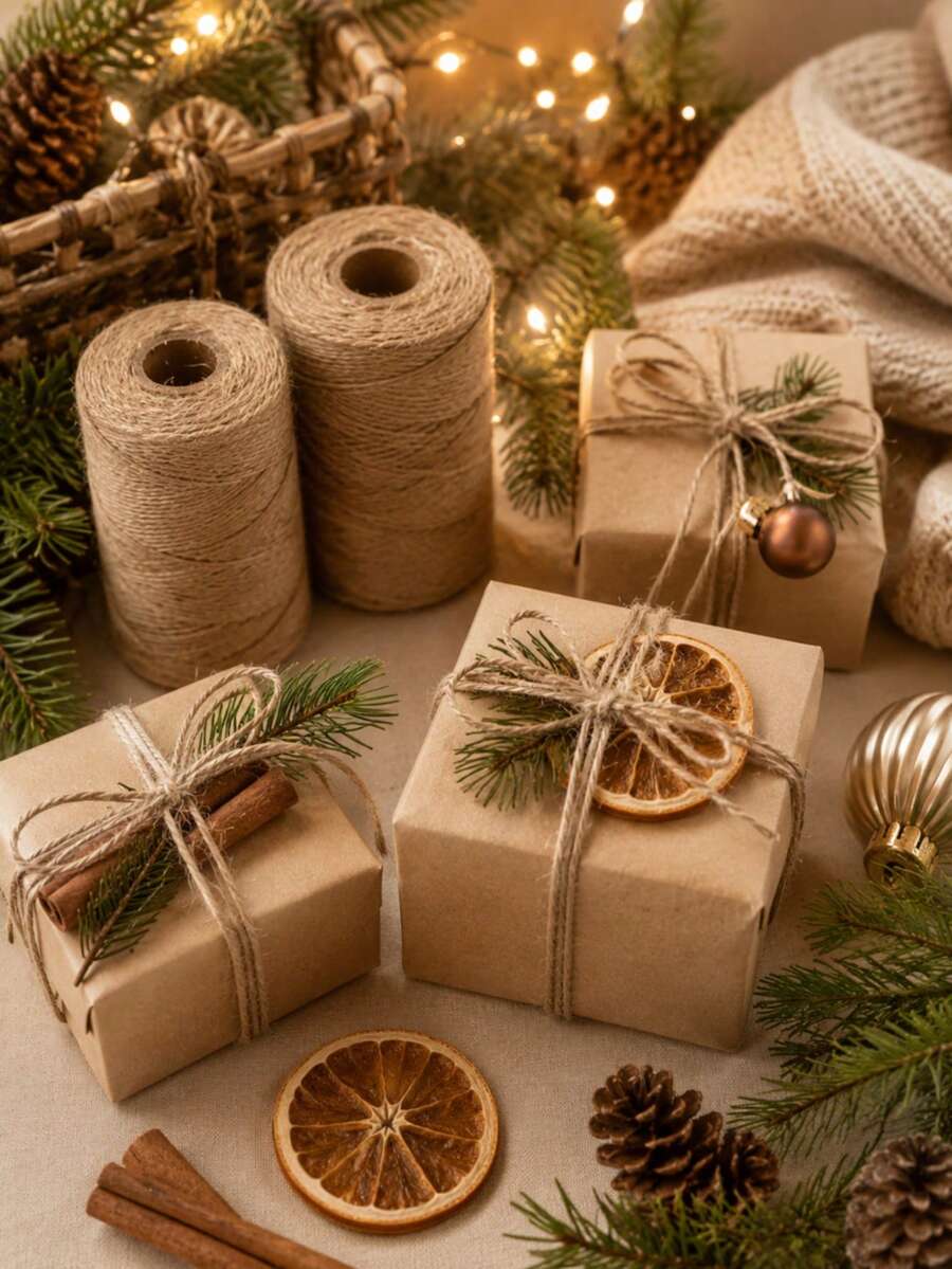 Natural Jute Rope, Vintage Gift Wrapping String, Multi-Purpose DIY Craft Material, Bohemian Country Style Decoration, Practical Party And Holiday Packaging Accessory (1pc) - Multicolor - View 1