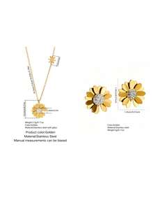 VceTd 1/2/3/4PCS Romantic Vacation Style Stainless Steel Women's Jewelry Set With Glass Inlaid Sunflower Decoration, Suitable For Women's Daily Wear Or Vacation Wear Or Holiday Gift - Yellow Gold - View 15