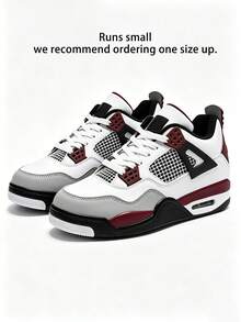 N S Men's White Burgundy Retro Basketball Sneakers Vintage Style Breathable Back To School Casual Athletic Shoes - 大巴黎 - 查看 2