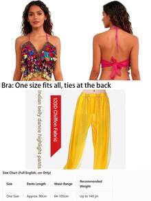 Belly Dance V Neck Colorful Sequin Tassel Crop Top Gold Dotted Mesh Harem Jogger Pants Exotic Dance Performance Costume - Multicolor - View 10