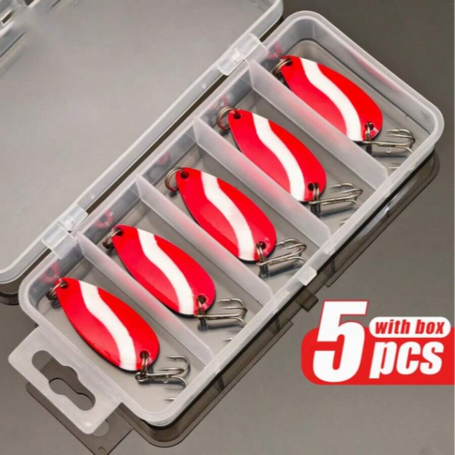 1/3/5pcs Metal Lure Set - Rotating Spoons With Portable Storage Box, Hard Metal Fishing Lures, Spoon-Style Fishing Bait Set - Multicolor - View 1