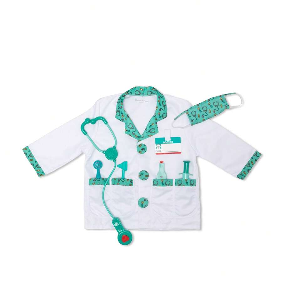 Melissa & Doug Doctor Role Play Costume Set, Pretend Play Dress Up Set (8 Pieces), Includes Stethoscope, Coat And Accessories, Suitable For Children 3 Years And Up
