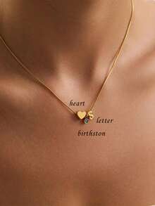 Personalized Initial Birthstone Heart Necklace, Customized Heart Pendant Necklace, Love Jewelry, Minimalist Everyday Necklace, Christmas Gift - As Shown - View 12