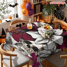 1/2件裝萬聖節桌巾，深色哥德式骷髏與深紅白色花卉交織圖案，聚酯纖維布料，適用於餐桌、咖啡桌、廚房、野餐、露營、鄉村農舍裝飾及萬聖節節慶桌面布置 - 彩色 - 查看 15