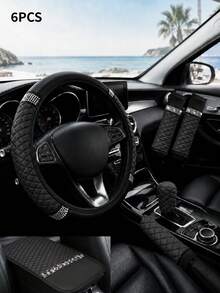 6/5/1pc Set Shiny Car Interior Accessories, Rhinestone Steering Wheel, Handbrake And Gear Shift Cover, Shoulder Pad, 15 Inch Rhinestone Leather Steering Wheel Cover, Soft And Elastic, Universal Fit, Suitable For Women - Style B - View 23