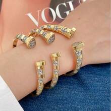 1 pieza Anillo de uña de moda nueva en color dorado, electrochapado de doble tono con incrustación de circonita, estilo minimalista personalizado - Dorado - Ver 2