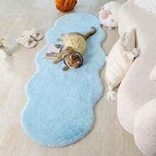 1pc Wavy Design Light Blue Bedside Rug, Faux Fur Rug, Asymmetrical Shape, 1-5cm Trimming Tolerance, Suitable For Sofa, Living Room, Bay Window, Corridor, Entrance, Bedroom, Soft & Comfortable - Baby Blue - View 3