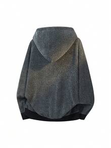 1pc Men's Grey Hooded Sweatshirt Jacket, 3D Diagonal Ribbed Knit Fabric, Soft & Thick, Smooth Full Zip Closure, Easy To Put On And Take Off, Suitable For Daily Commute, Autumn/Winter Layering, Vintage Vibe Short Hooded Jacket - Grey - View 5