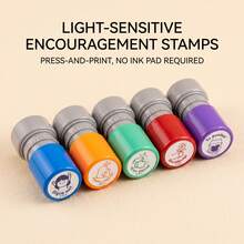 5pcs Spanish Teacher & Parent Correction Cartoon Praise Stamps, Encouragement Stamps Round Colorful Set, Suitable For School Rewards, Learning Rewards, Multi-Color Pattern Motivational Stamps - Multicolor - View 6