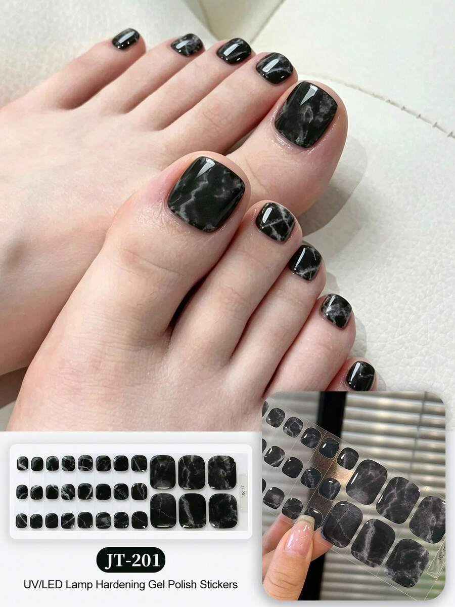 Cross-Border New Arrival Semi-Cured Gel Summer Toe Nail Stickers, Glitter Flash Design, In Stock Wholesale, Waterproof & Long-Lasting