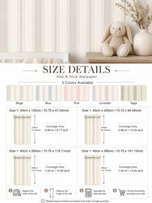SUPSTICKER 1pc Sage Green Striped Self-Adhesive Wallpaper, Waterproof Removable PVC Decorative Sticker, Suitable For Nursery Bedroom Living Room, 3 Sizes - Multicolor - View 3