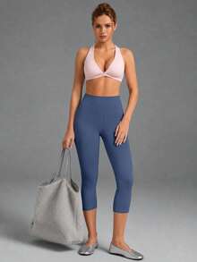 Solid Women's Workout Mid-Length Shorts, Lifting Butt Elastic Stretchy, Easter July 4th Gift Sports Summer - Royal Blue - View 2