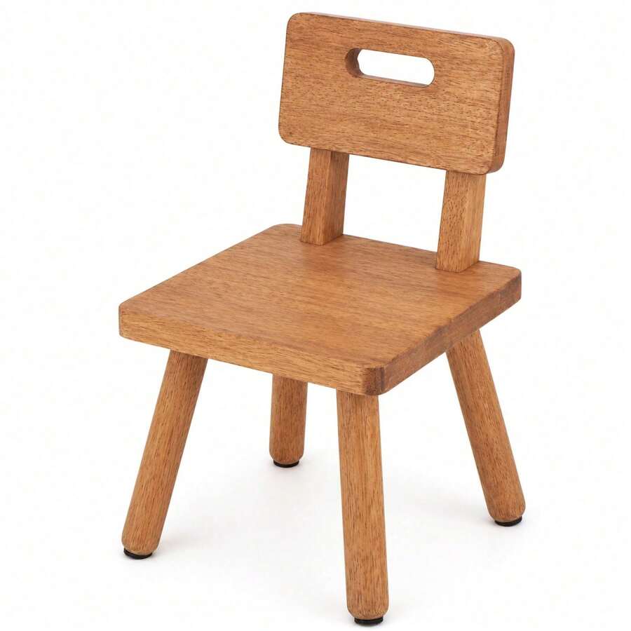 Solid Wood Low Stool With Back & Handle, Nordic Footrest For Living Room, Entryway Shoe Bench - Brown - View 1