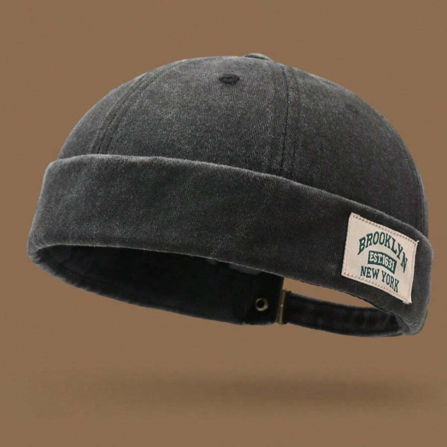 1-Pack Fashion BROOKLYN 1631 Embroidered Beanie Washed Landlord Hat Outdoor Hip-Hop Skateboard Hat Daily Commuter Decorative Hat Unisex Melon Cap - A - View 1
