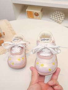 Cute Style Toddler Girl Walking Shoes, Floral Embroidery Bow Hook And Loop Soft Sole Kids Shoes - Pink - View 5