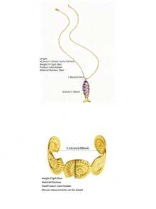 VceTd 2PCS Ocean Vacation Style Stainless Steel Women's Jewelry Set With Fish/Shell Pendant Design, Suitable For Daily Wear Or Beach Vacation Or Gift - Yellow Gold - View 12