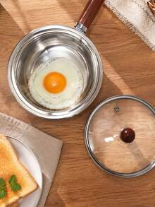Stainless Steel Milk Pot With Anti-Scald Wooden Handle And Glass Lid, Multi-Functional Mini Cooking Pot For Heating Milk, Cooking Noodles, Baby Food, Portable Soup Pot For Dormitory Single Person, Holiday Single Person Small Pot - View 5