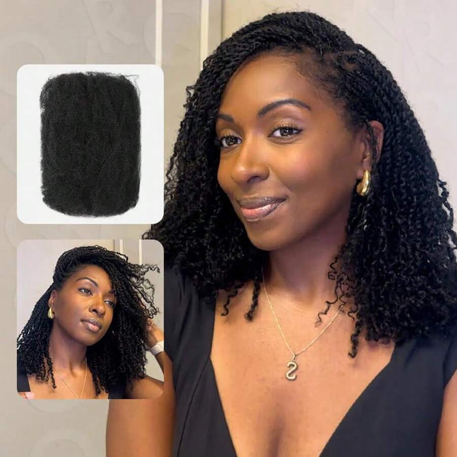 Karida Afro Kinkys Loose Hair Bundles, For Dreadlock Extensions And Repair, 12-18 Inch Twisted Faux Wool Synthetic Hair, 1 Pack 100g Natural Black, Suitable For Braiding, Smooth Remy Loose Hair, No Joints, Peruvian Afro Kinkys Curly Hair - Multicolor - View 1