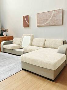 1pc Solid Color High Elasticity Removable Machine Washable Water-Repellent Sofa Cushion Cover Suitable For Living Room Polyester Sofa Cushion Cover Backrest Cover - Beige - View 4