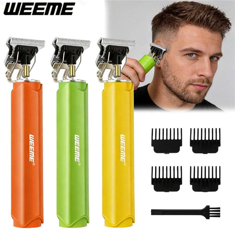 WEEME Professional Hair Clippers For Men | Cordless Beard Trimmer With 4 Guide Combs & Cleaning Brush | Rechargeable Electric Haircut Kit For Barbers & Home Use (Orange/Green/Yellow)