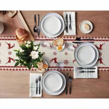 Christmas Elk Snowflakes Red Buffalo Plaid Table Runner Holiday Party Decor Reusable Winter Xmas Kitchen Dining Table Runner Christmas Decorations - Multicolor - View 7