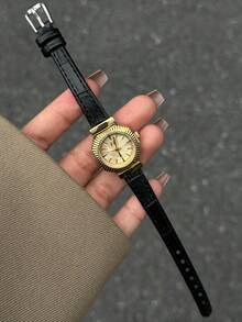1件女士橢圓石英手錶，熱門精緻復古經典商務風，適合日常配戴、送禮與派對 - 黑色 - 查看 4