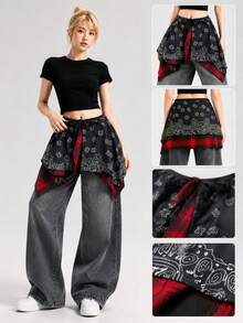 Jazz Street Dance Brand Red & Black Punk Plaid Hem Butt Cover, Waist Wrap For Dancing - Multicolor - View 1