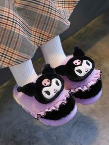 SANRIO 1 Pair Kids Girls Winter Cartoon Cute Non-Slip Indoor Plush Slippers - Purple - View 4