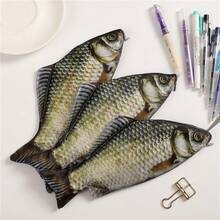 3pcs Fish-Shaped Pens + 1pc Creative Realistic Carp Pen Pouch, Student Personalized Funny Salted Fish Pen Bag, Sea Fish Stationery Box, Desktop Stationery Storage Bag, Back To School Backpack Accessory - Fish - View 1