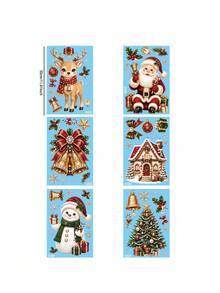57pcs/6sheets Christmas Window Clings, Xmas Snowman Santa Claus Reindeer Snowflakes Tree, For Holiday Party Home Office Classroom Window Decals Decorations, Winter Silhouette Indoor Decor For Glass - Multicolor - View 8