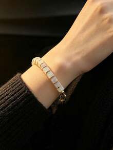 1pc Opal Cube Bracelet With Hematite Spacer Beads, Perfect For Daily Wear - Opal - View 4