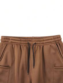Celana Sweatpants Longgar Model Lebar Lurus untuk Musim Semi/Gugur dengan Tali Serut di Pinggang, Potongan Menjuntai, Celana Kasual Serbaguna untuk Pria - Coklat - View 4