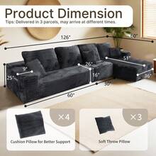 NIZULA FOAM 126'' Cloud Sectional Couch With L-Shaped Recliner,(Gray) Boneless Corduroy Sofa With Deep Seat, Modern Modular Couch For Living Room, No Assembly Required, Comfy Plush Corduroy Fabric,Sofa De Sala,Couch,Sofa Cama,Muebles Para Sala - 灰色 - 查看 12