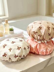 Double Layer Women's Waterproof Shower Cap, Suitable For Bathing, Home, Kitchen Smoke Protection, Shower Cap - Multicolor - View 3