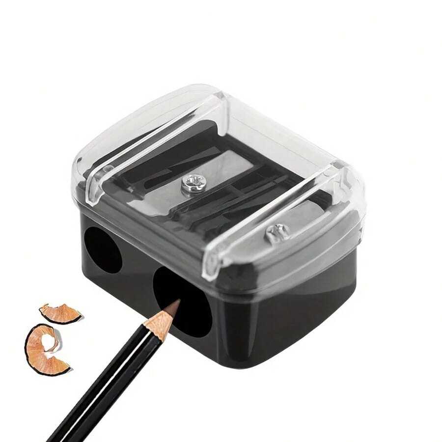 1pc Dual-Hole Precision Pencil Sharpener, Also Suitable For Eyebrow Pencil, Lip Liner, Eyeliner And Other Pencils, Perfect As A Gift Or Essential School Supply - Black - View 1