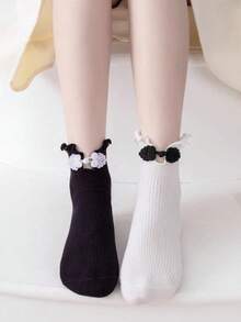 Kaos Kaki Setengah Kaki Gaya Cina Cheongsam Kancing Lolita Ruffle Setengah Betis Musim Semi/Panas - MultiWarna - View 1
