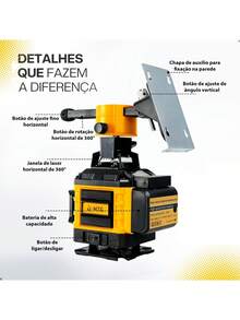 Kit Nível Laser Verde 4D MTG 16 Linhas 520nm Autonivelante ±3°, com Tripé, 2 Baterias 5000mAh, Maleta, Controle Remoto e Acessórios - Amarelo - Visão 7